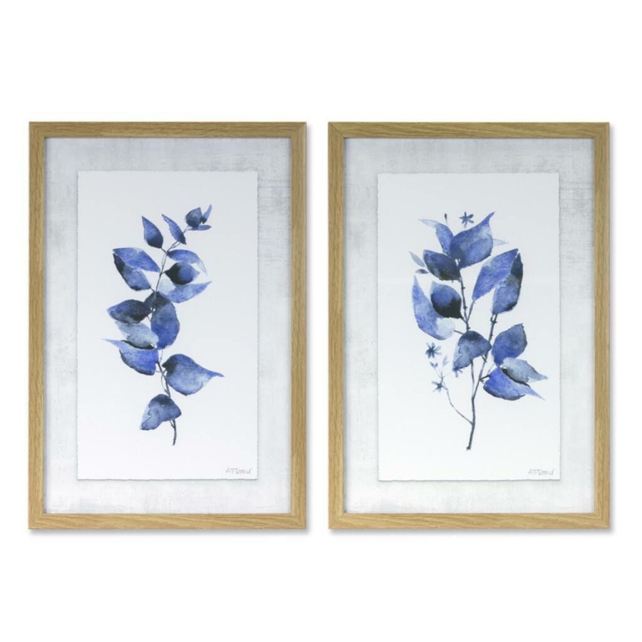 Home & Decor * | Discount 18.2 Blue Leaf Framed Print Set By Melrose