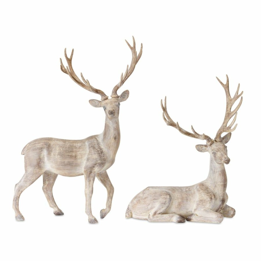 Holidays & Occasions * | Top 10 Brown Deer Tabletop Accent Set, 14.5 & 17.5 By Melrose