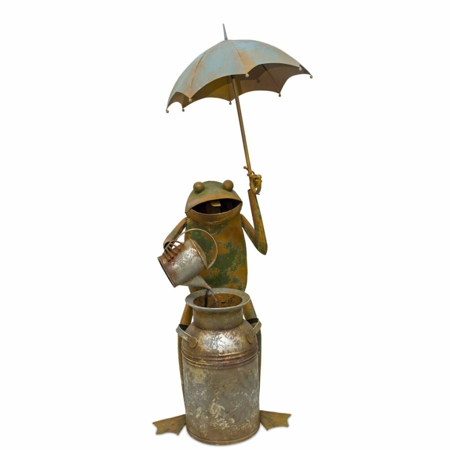 Home & Decor * | Flash Sale 53.75 Rustic Metal Frog With Umbrella Fountain By Melrose