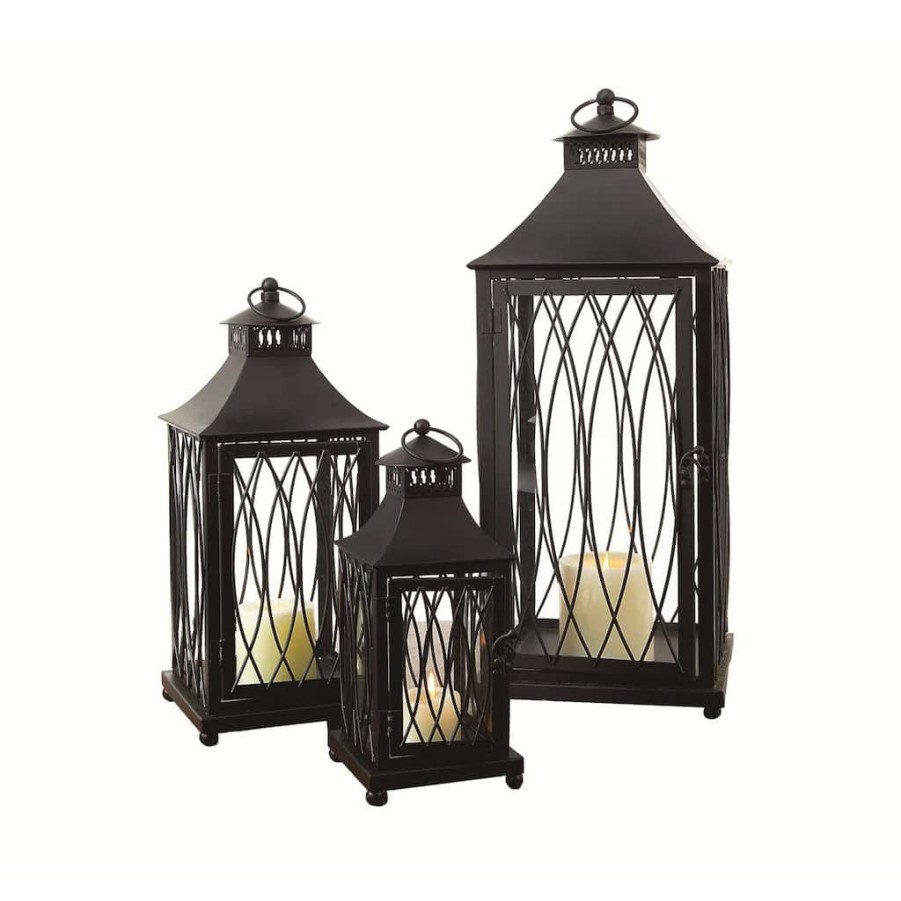 Home & Decor * | Hot Sale Contemporary Black Metal Lantern Set, 11 , 16 & 23 By Melrose