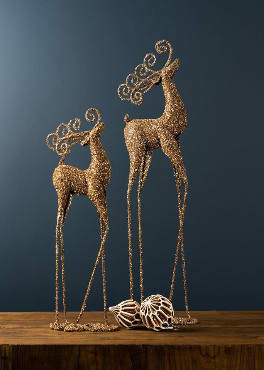 Holidays & Occasions * | Coupon Metallic Copper Metal Deer Figurine Set, 24.5 & 32.75 By Melrose