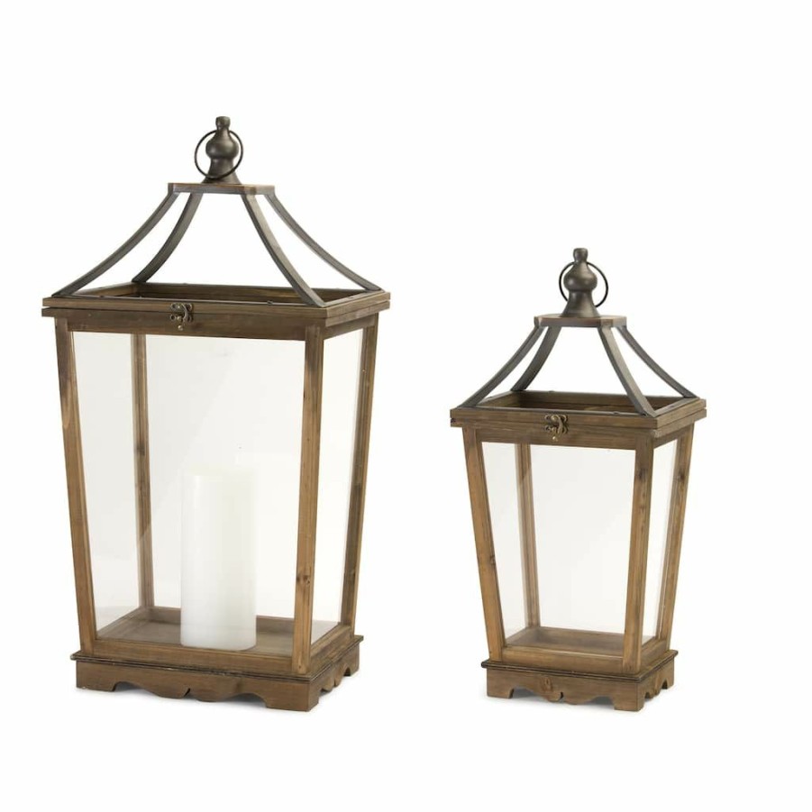 Holidays & Occasions * | Hot Sale 24 Wooden Lantern Set, 24 & 30.5 By Melrose