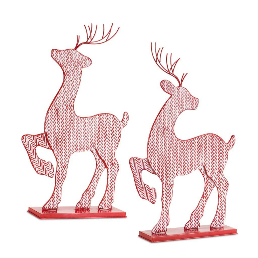 Holidays & Occasions * | Buy Red & White Metal Deer Figurine Set, 23.75 & 24 By Melrose