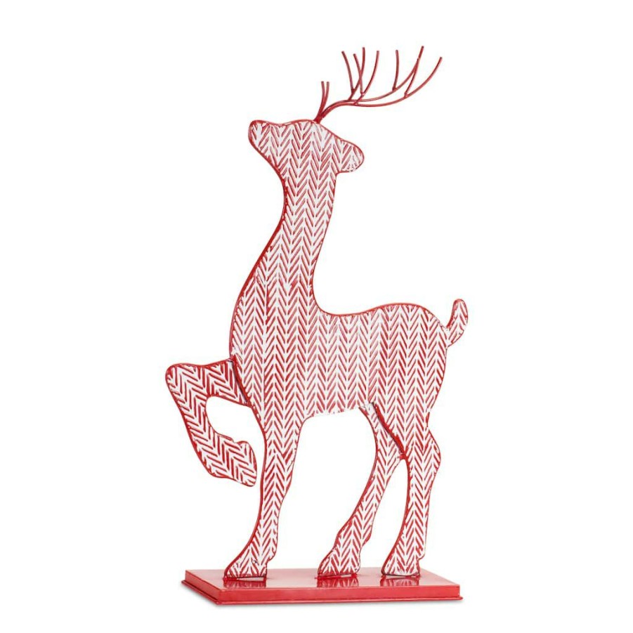 Holidays & Occasions * | Buy Red & White Metal Deer Figurine Set, 23.75 & 24 By Melrose