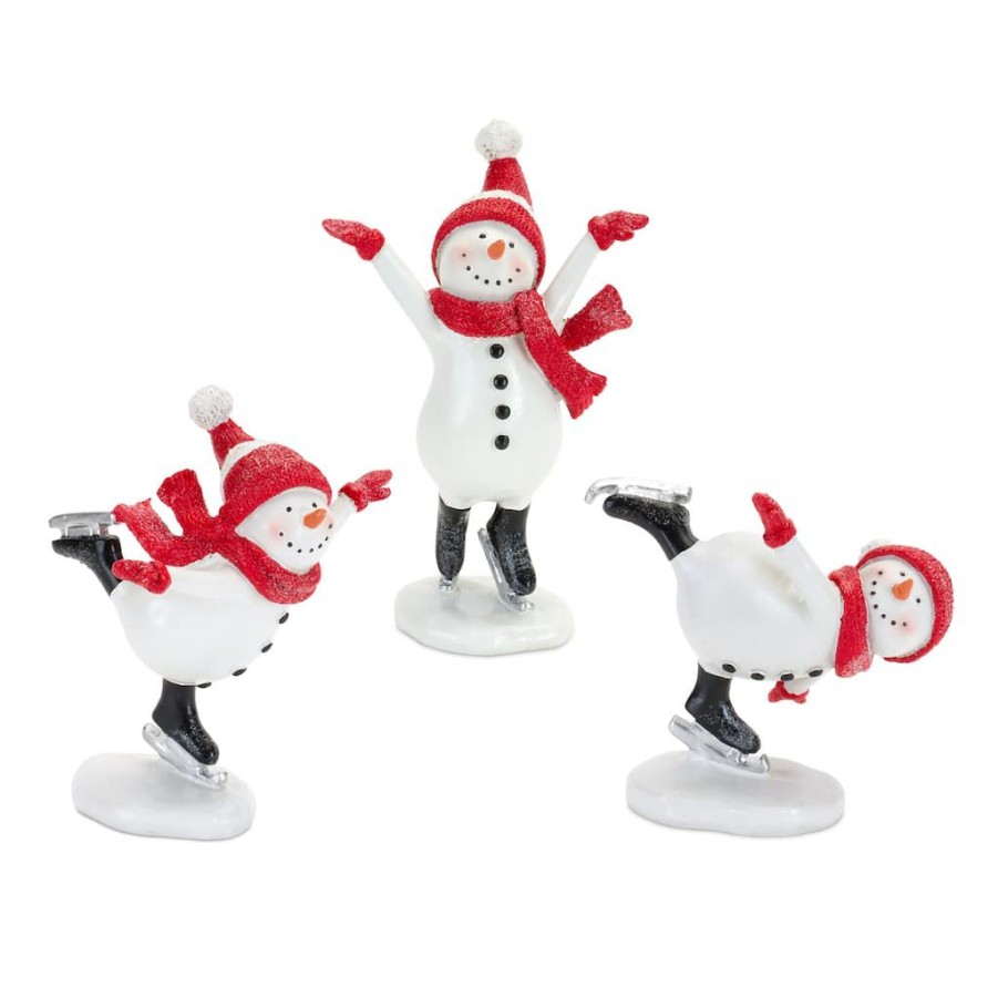 Holidays & Occasions * | Cheapest Resin Snowman On Skates Figurine Set By Melrose