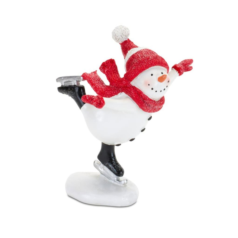 Holidays & Occasions * | Cheapest Resin Snowman On Skates Figurine Set By Melrose