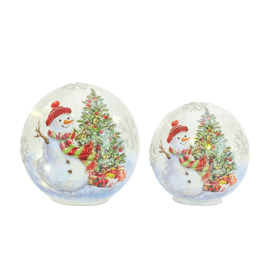 Holidays & Occasions * | Best Reviews Of Snowman & Tree Led Glass Globe Set, 6 & 7 By Melrose