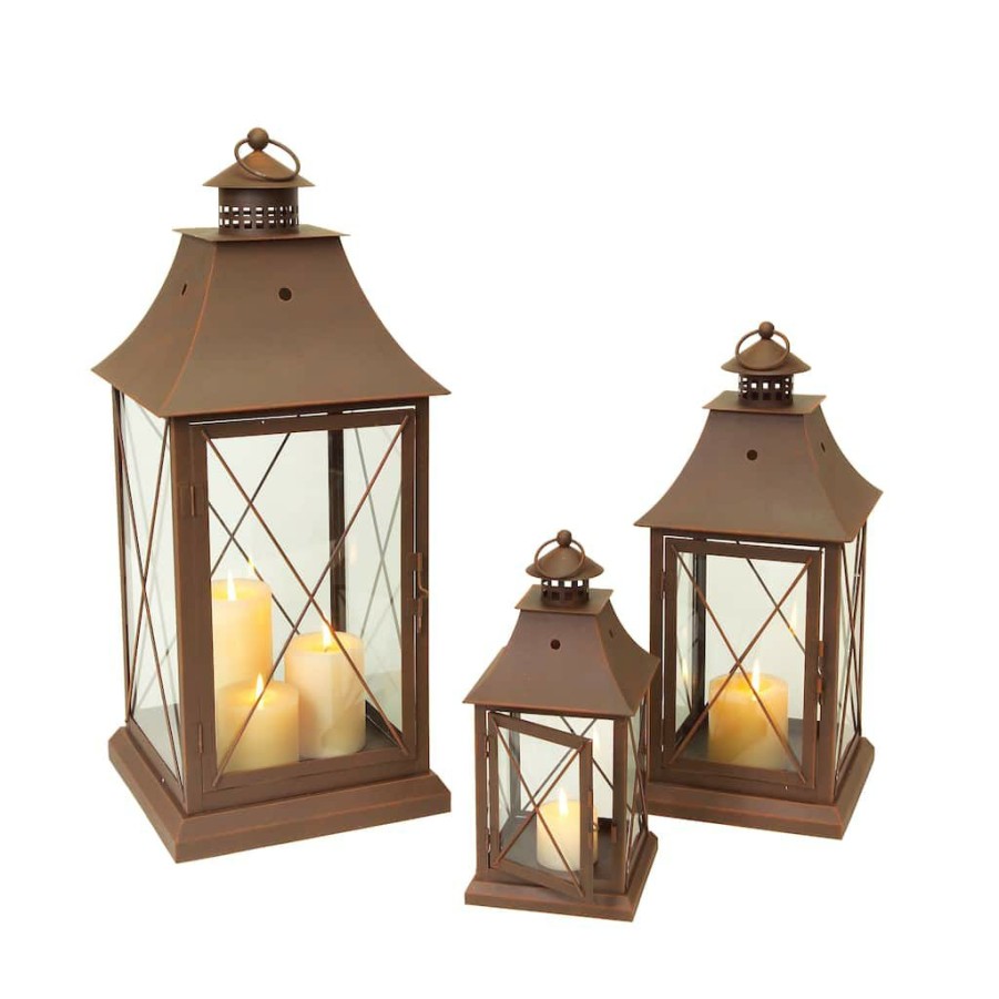 Home & Decor * | Promo Copper Metal Lantern Set, 11.5 , 17 & 24 By Melrose