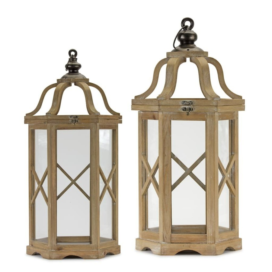 Holidays & Occasions * | Flash Sale Iron & Wood Lantern Set, 23.5 & 31 By Melrose