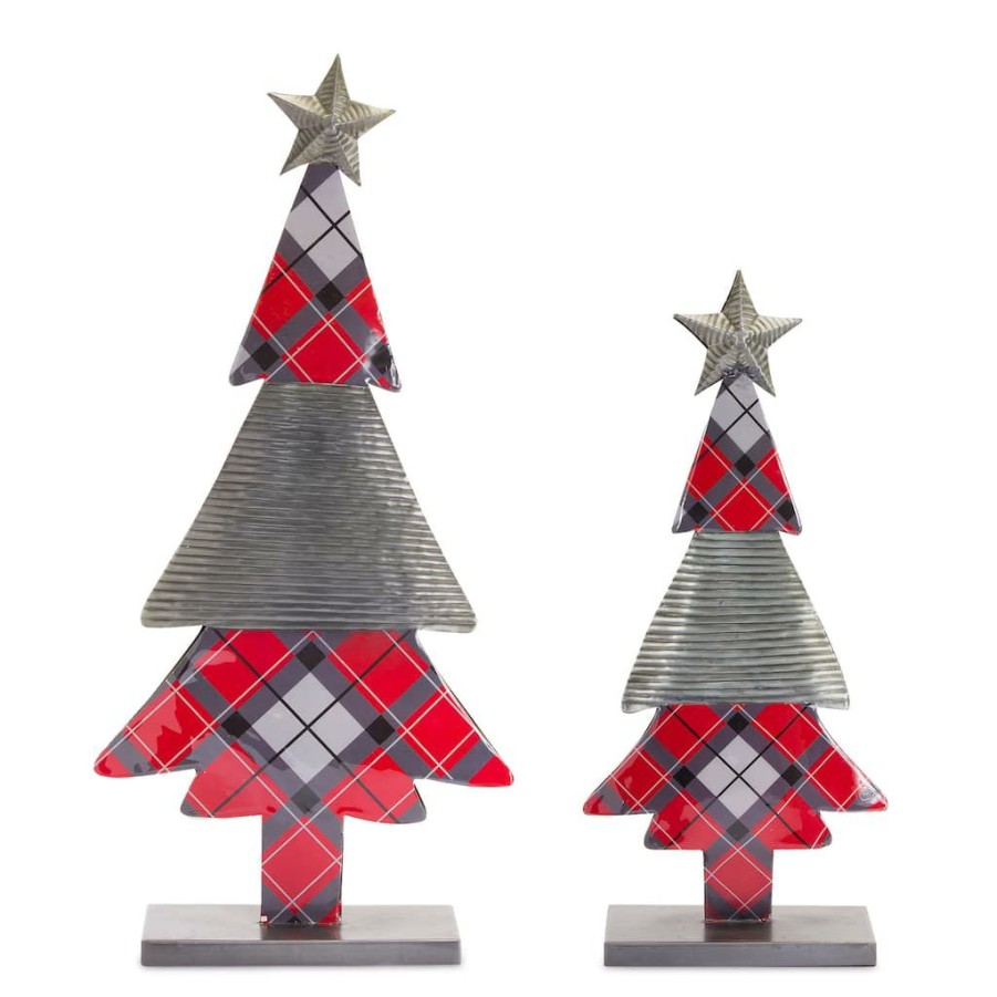 Holidays & Occasions * | Cheapest Red Plaid Tabletop Tree Set, 20.5 & 27 By Melrose