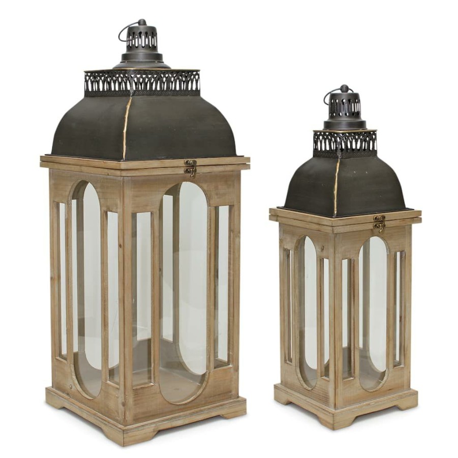 Home & Decor * | Best Deal Wooden Lantern Set, 26.25 & 32.25 By Melrose