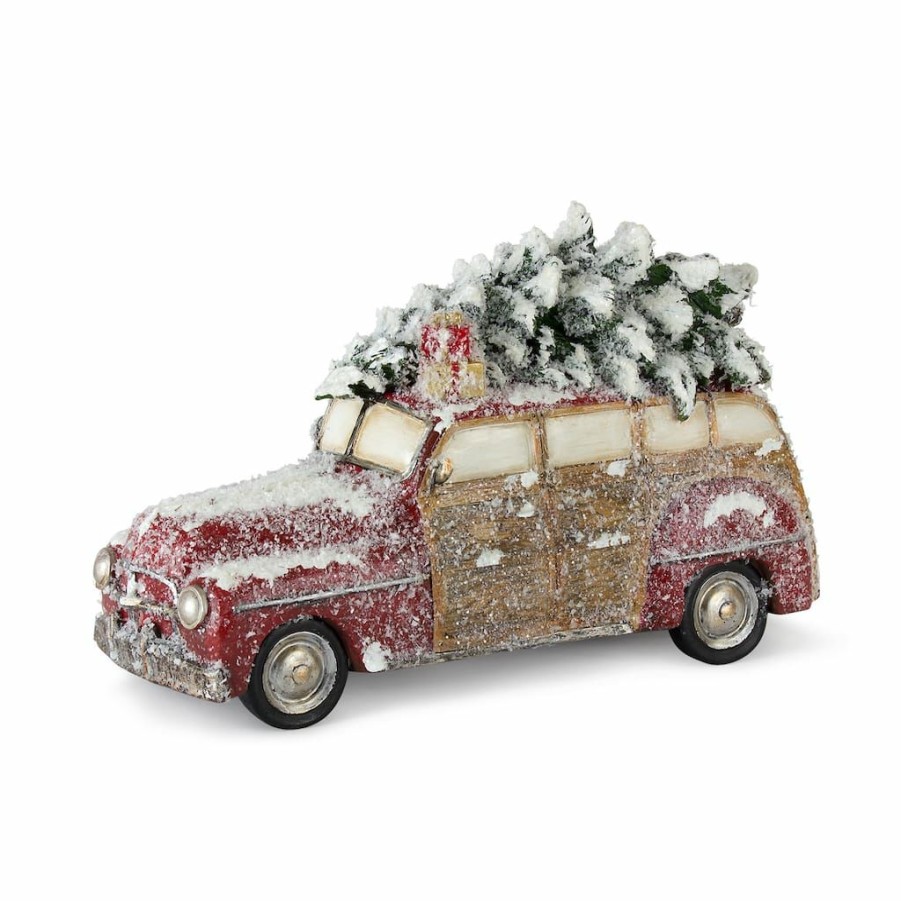 Holidays & Occasions * | Deals 7.5 Car With Snow Covered Tree Decor Accent By Melrose