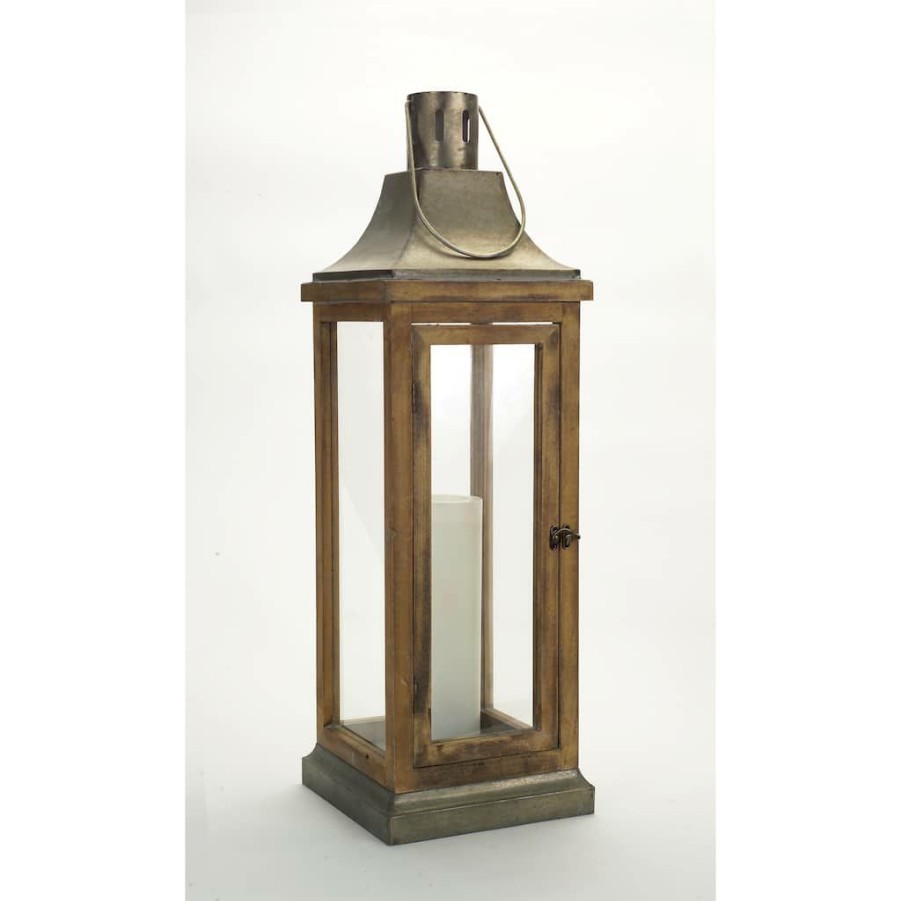 Home & Decor * | Coupon 39.5" Natural Wood & Metal Lantern By Melrose