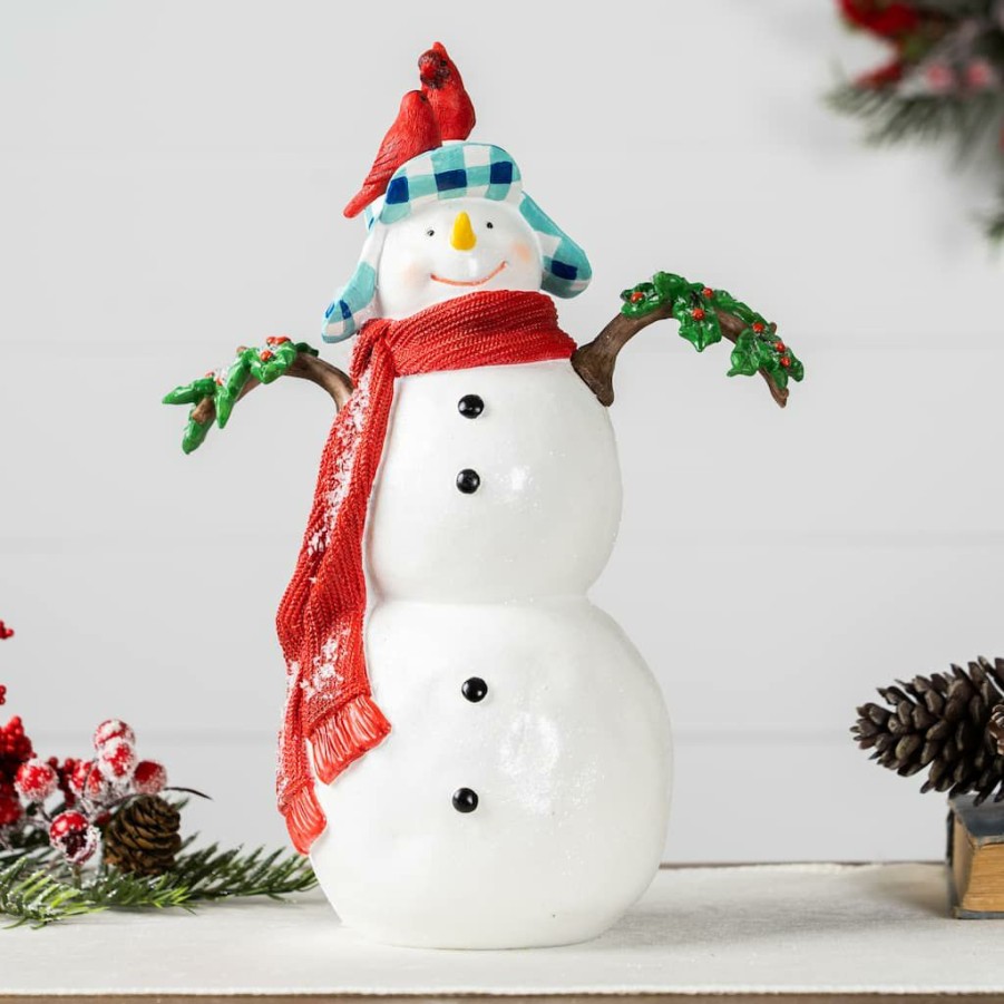 Holidays & Occasions * | Budget 13 Resin Snowman With Cardinals Figurine By Melrose