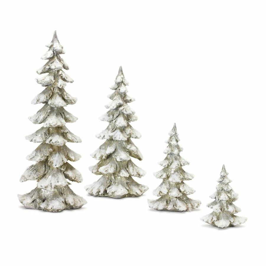 Holidays & Occasions * | Best Sale Snowy Silver Sculpted Holiday Tree Decor Set, 6.5 , 9 , 13.25 & 18 By Melrose