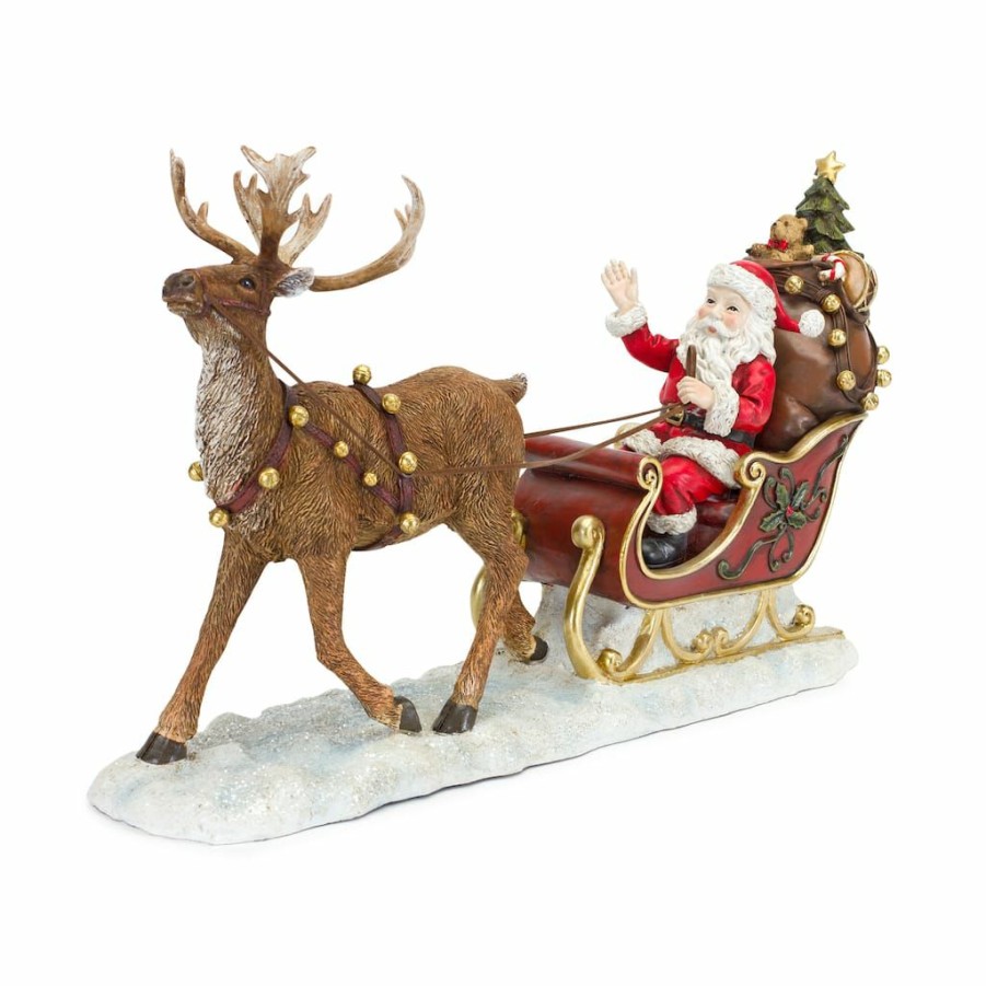 Holidays & Occasions * | Best Pirce 19 Resin Santa With Sleigh & Deer Figurine By Melrose