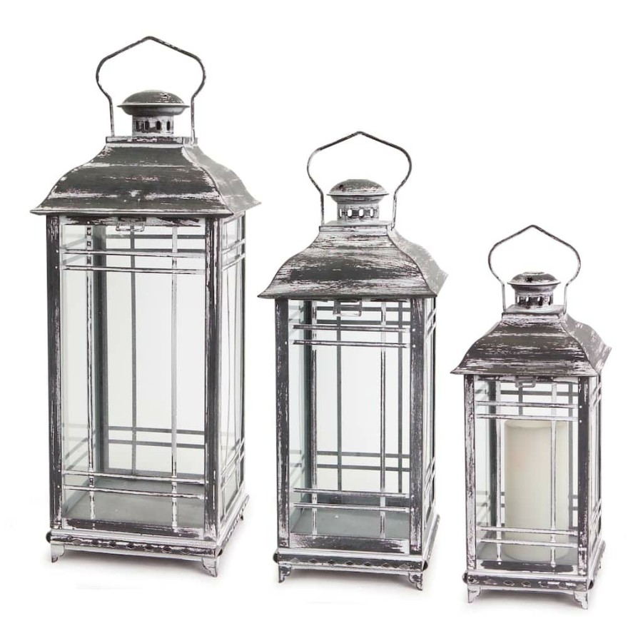 Home & Decor * | Buy Metal & Glass Lantern Set By Melrose