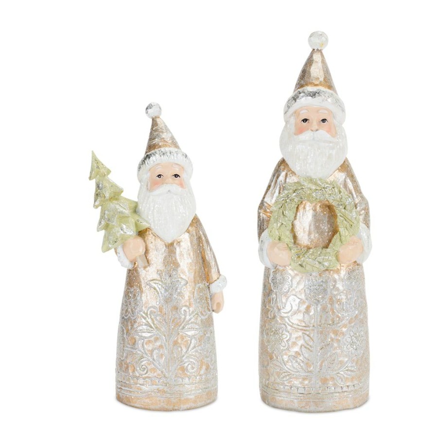 Holidays & Occasions * | Discount Metallic Santa Figurine Set By Melrose