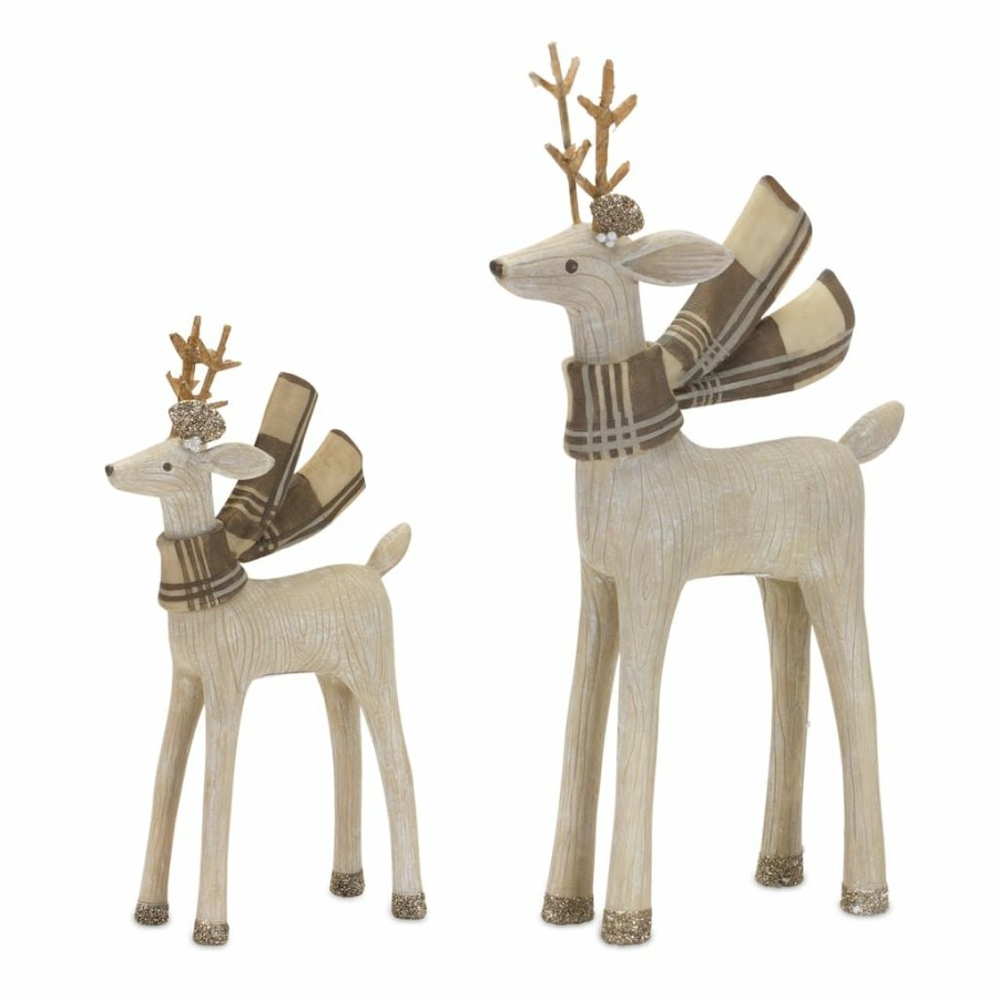 Holidays & Occasions * | Deals Whitewashed Deer Figurine Set, 8.25 & 11.75 By Melrose