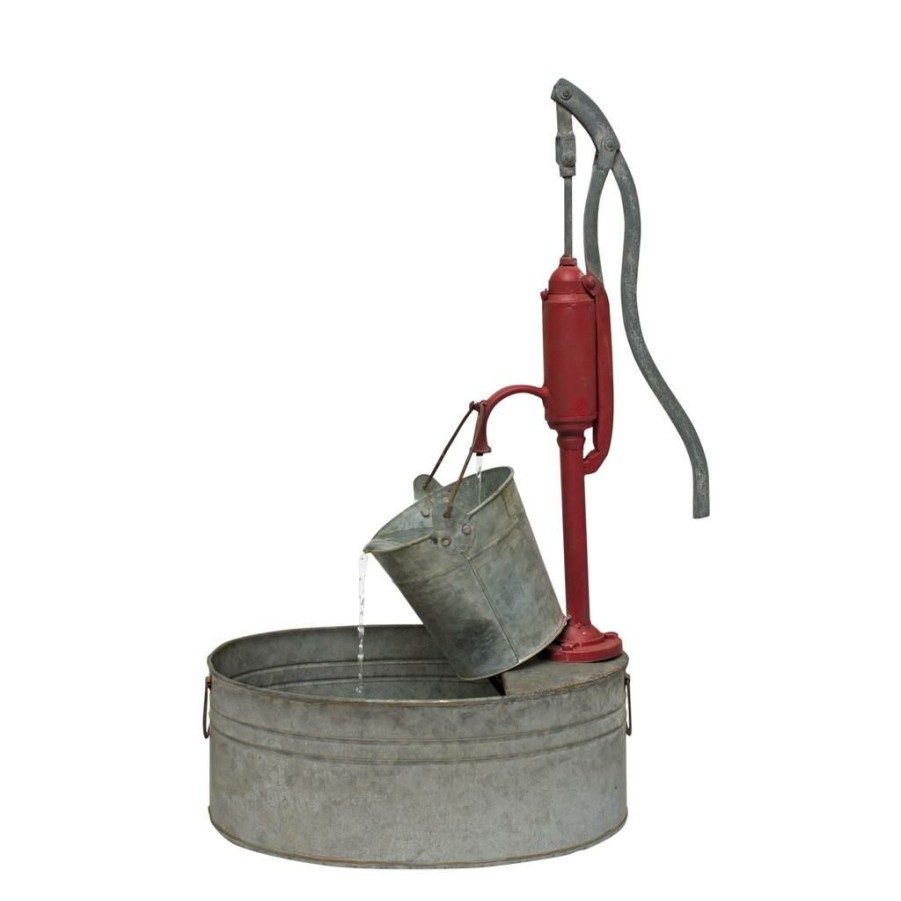 Home & Decor * | Promo 29.5 Rustic Metal Pump With Pail Fountain By Melrose