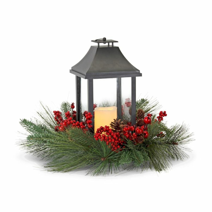 Holidays & Occasions * | New 16 Pine & Berry Wreath With Lantern By Melrose