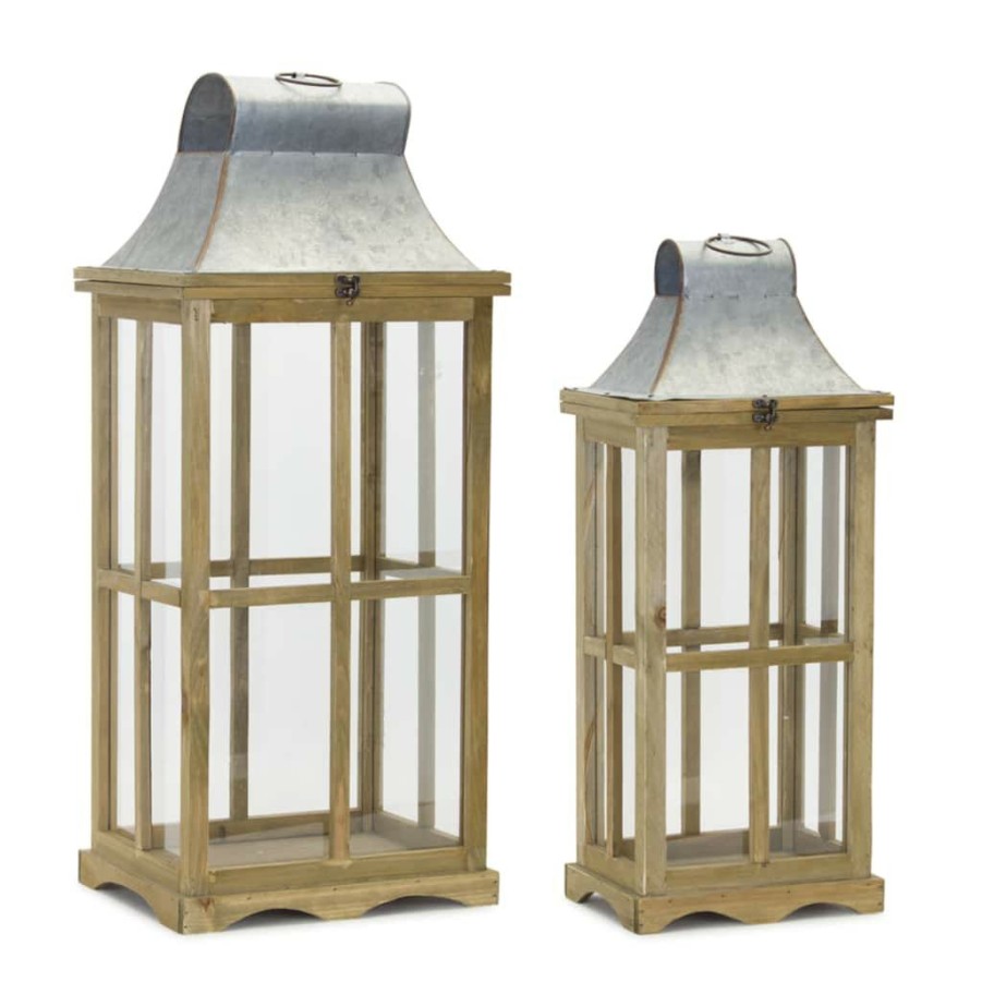 Home & Decor * | Coupon Wood & Zinc Lantern Set, 24 & 29.5 By Melrose