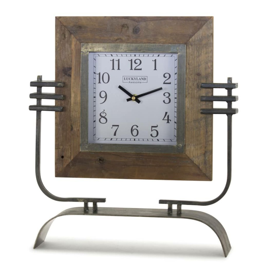 Holidays & Occasions * | Top 10 17.5 Iron & Wood Clock On Stand By Melrose