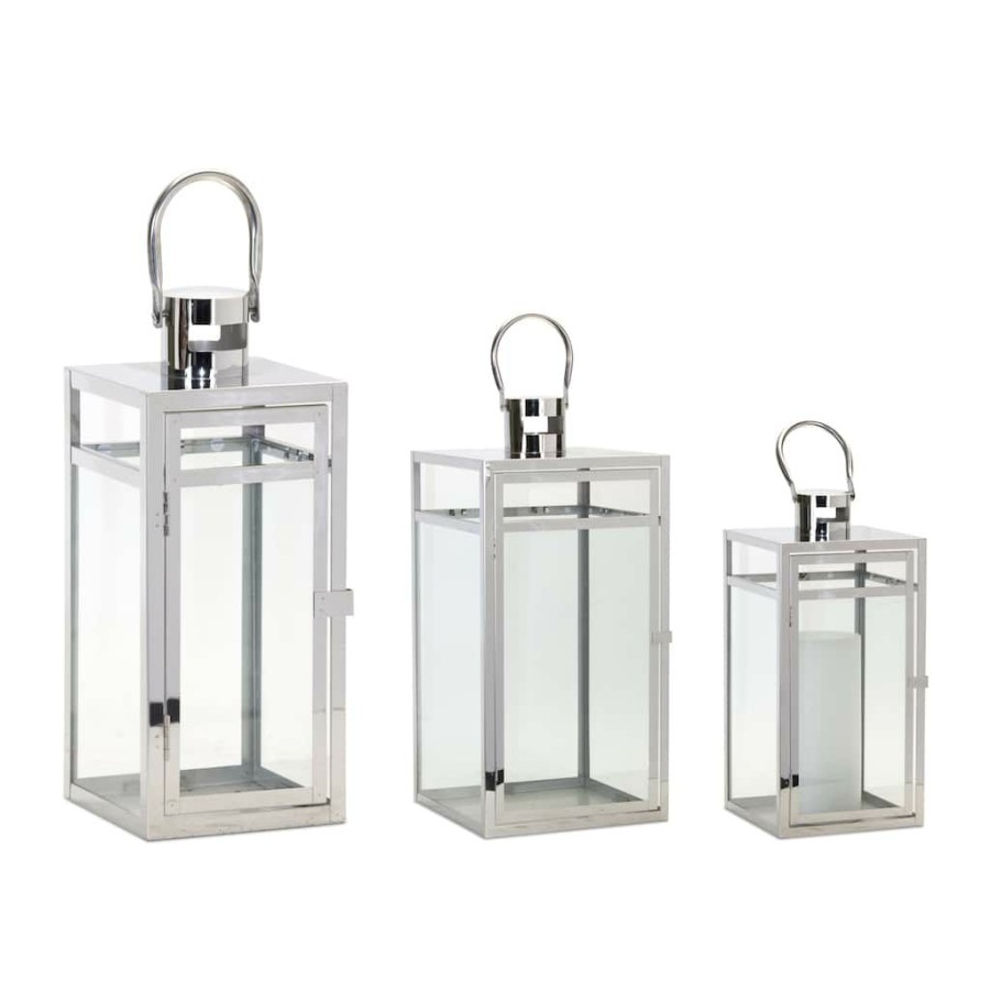 Home & Decor * | Deals Stainless Steel Lantern Set, 11.75 , 16 & 20.5 By Melrose