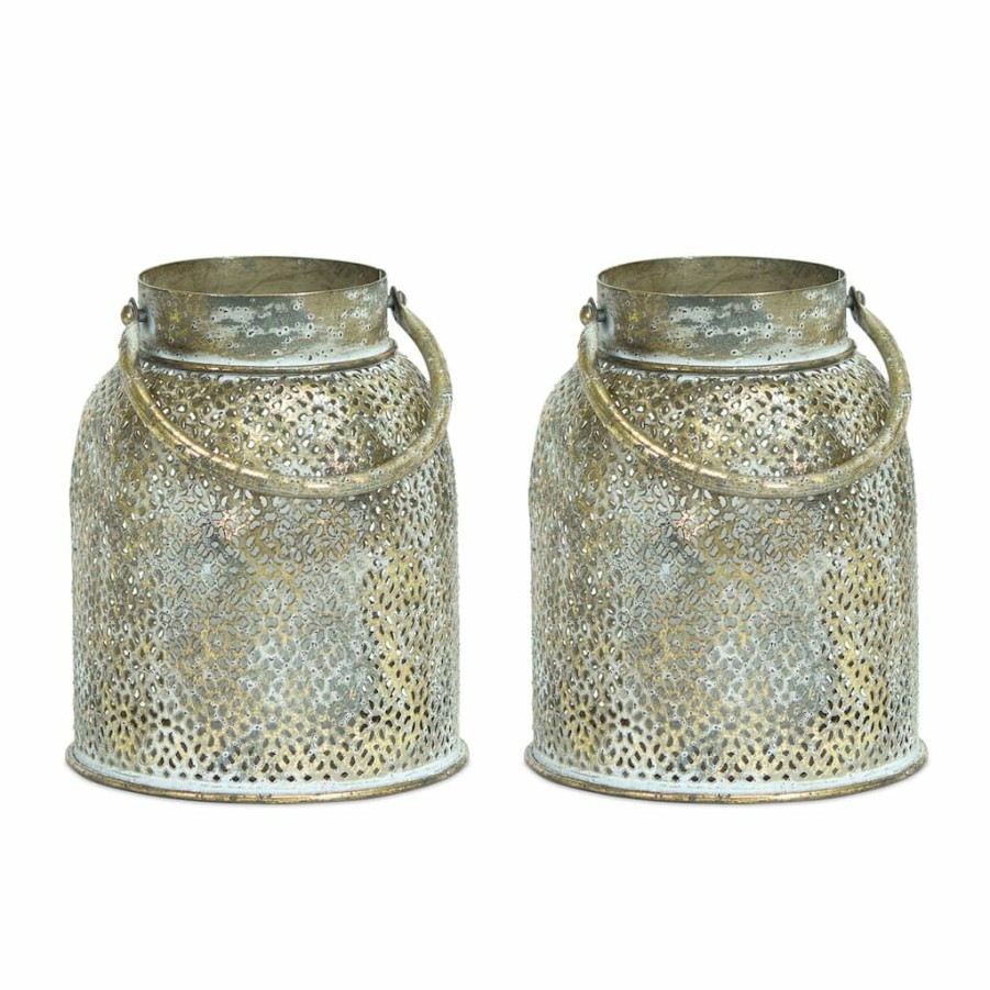 Home & Decor * | Discount 7.5 Textured Gold Candle Holder Set By Melrose