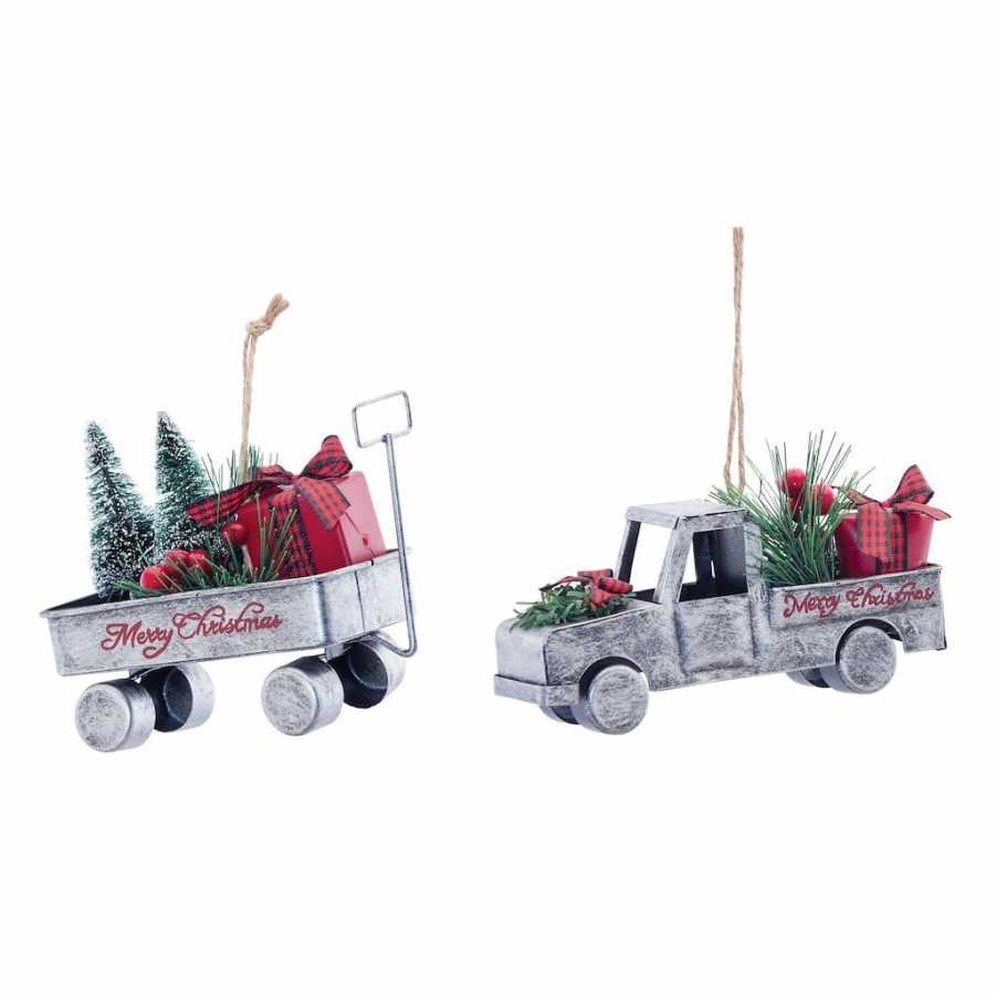 Holidays & Occasions * | New Metal Truck & Wagon Ornament Set, 4.75 & 5.5 By Melrose