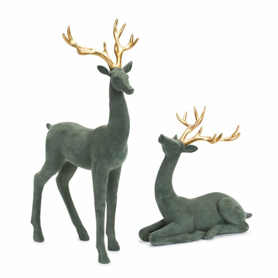 Holidays & Occasions * | Cheap Flocked Deer Figurine Set, 10 & 19 By Melrose