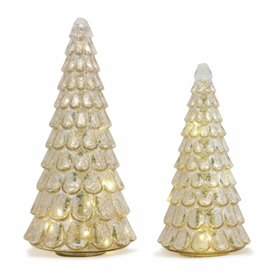 Holidays & Occasions * | Best Pirce Silver Led Glass Christmas Tree Set, 12.75 & 15.75 By Melrose