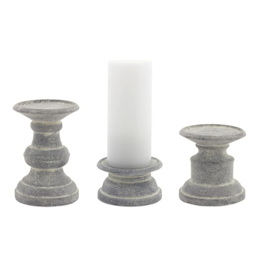 Home & Decor * | Wholesale Gray Terra Cotta Candle Holder Set, 3.5 , 6.25 & 8.5 By Melrose