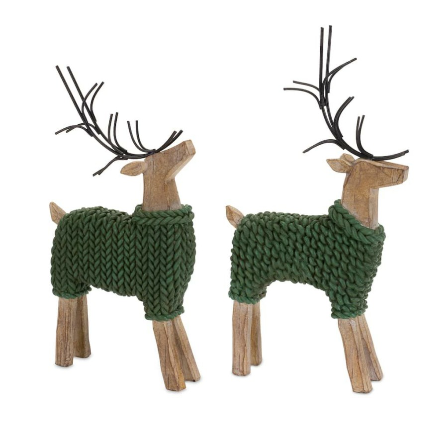 Holidays & Occasions * | Hot Sale Deer With Green Sweater Figurine Set, 10.75 & 12 By Melrose