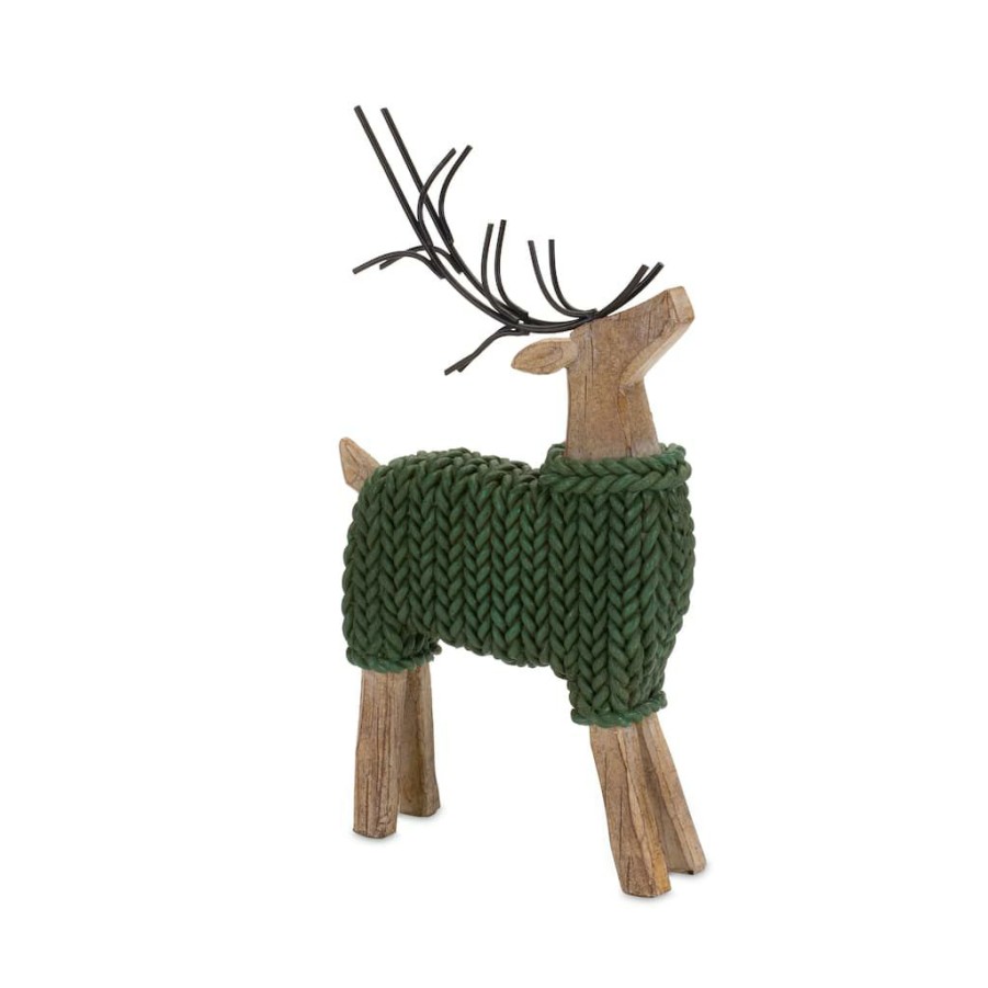 Holidays & Occasions * | Hot Sale Deer With Green Sweater Figurine Set, 10.75 & 12 By Melrose