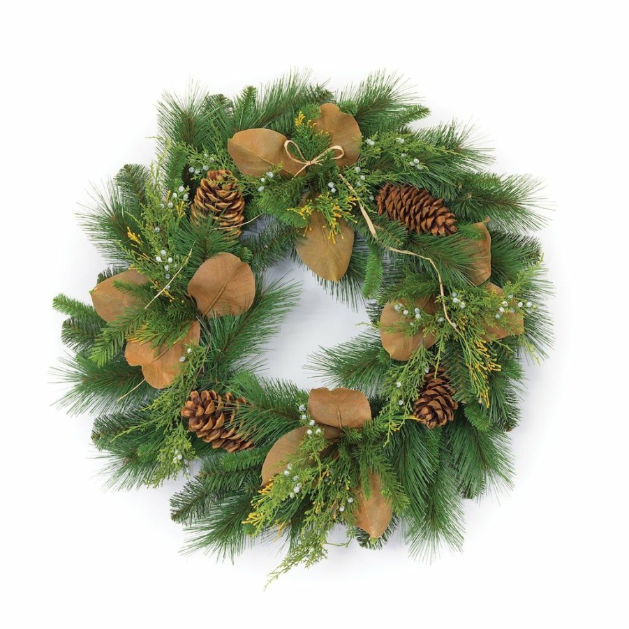 Holidays & Occasions * | Best Sale 24 Pine & Magnolia Leaf Wreath By Melrose