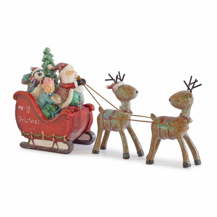 Holidays & Occasions * | Best Reviews Of 11 Resin Santa In Sleigh With Reindeer Figurine By Melrose