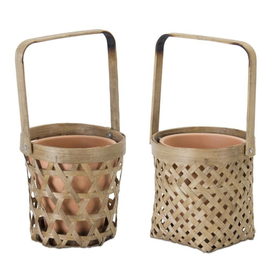 Home & Decor * | Best Deal 5 Tan Basket & Pot Holder Set By Melrose