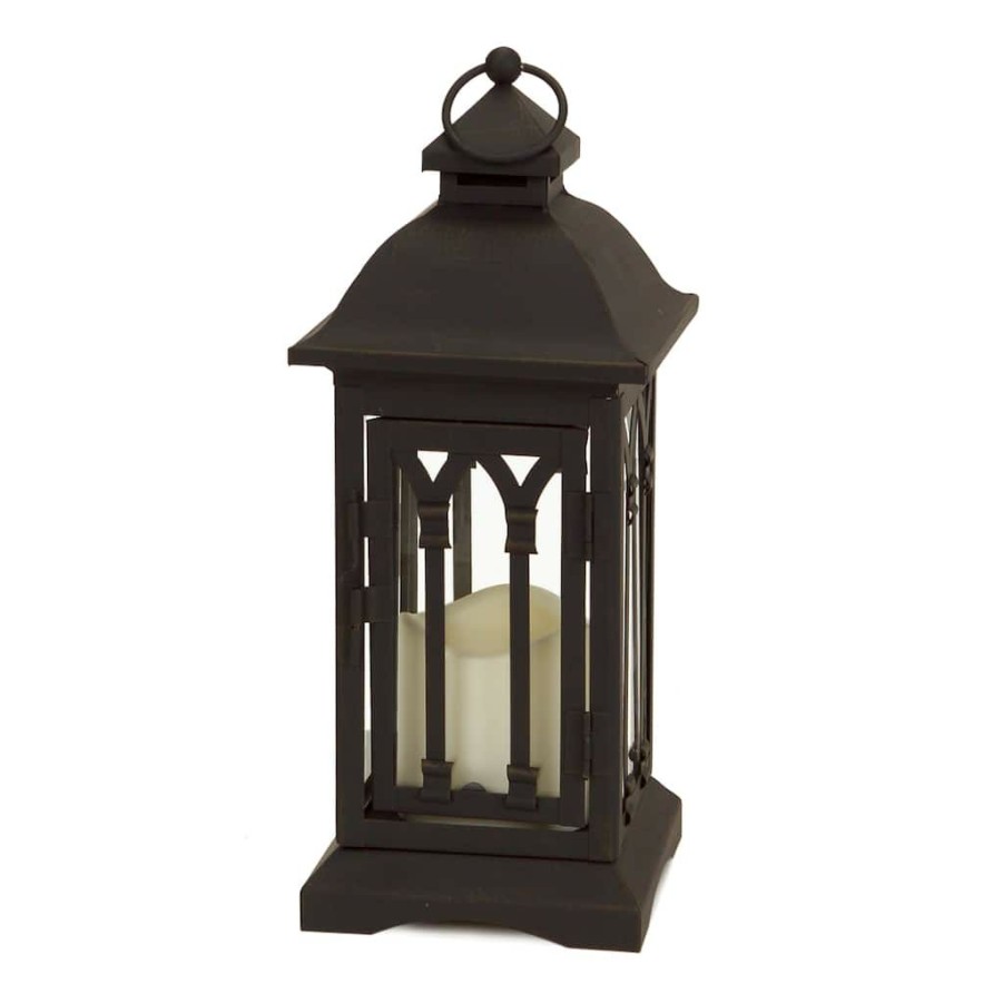 Home & Decor * | Wholesale 13 Black Metal Lantern With Led Candle By Melrose