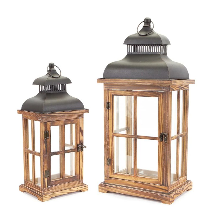 Home & Decor * | Top 10 Wood & Metal Multi-Sized Candle Lantern Set By Melrose