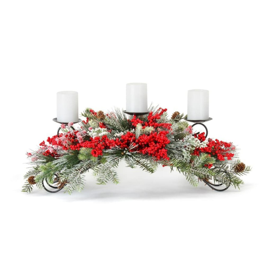 Holidays & Occasions * | Cheapest Red Berry & Frosted Pine Centerpiece By Melrose