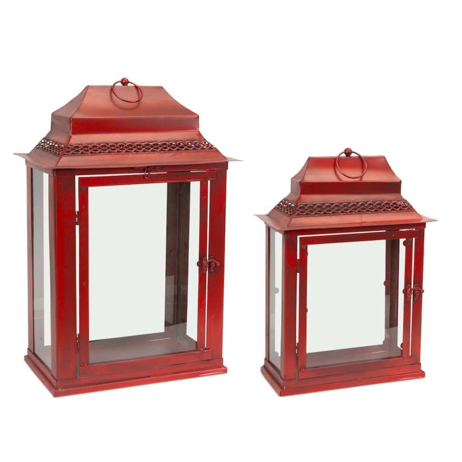 Home & Decor * | Best Reviews Of Metal & Glass Candle Lantern Set By Melrose