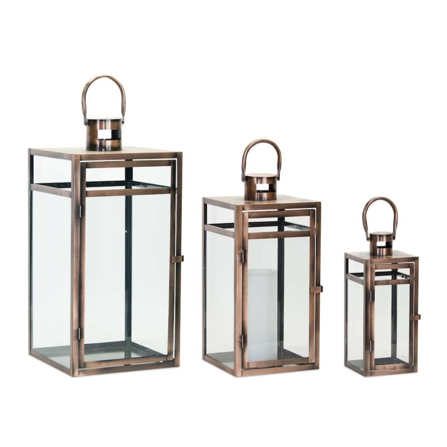 Home & Decor * | Promo Copper Lantern Set, 11.75 , 16 & 20.5 By Melrose