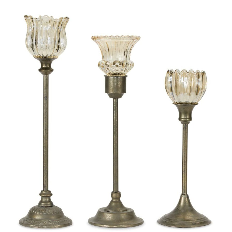 Holidays & Occasions * | Cheapest Light Bronze Candle Holder Set, 18.5 , 22.25 & 24 By Melrose