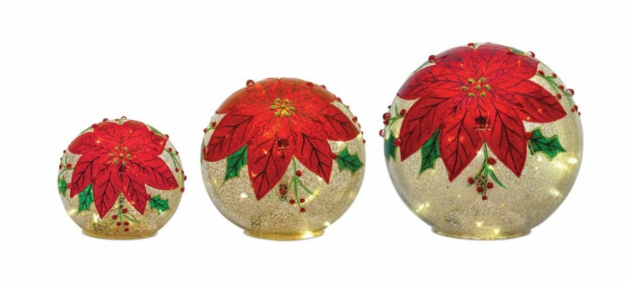 Holidays & Occasions * | Cheapest Poinsettia Led Orb Set, 5 , 6 & 7 By Melrose