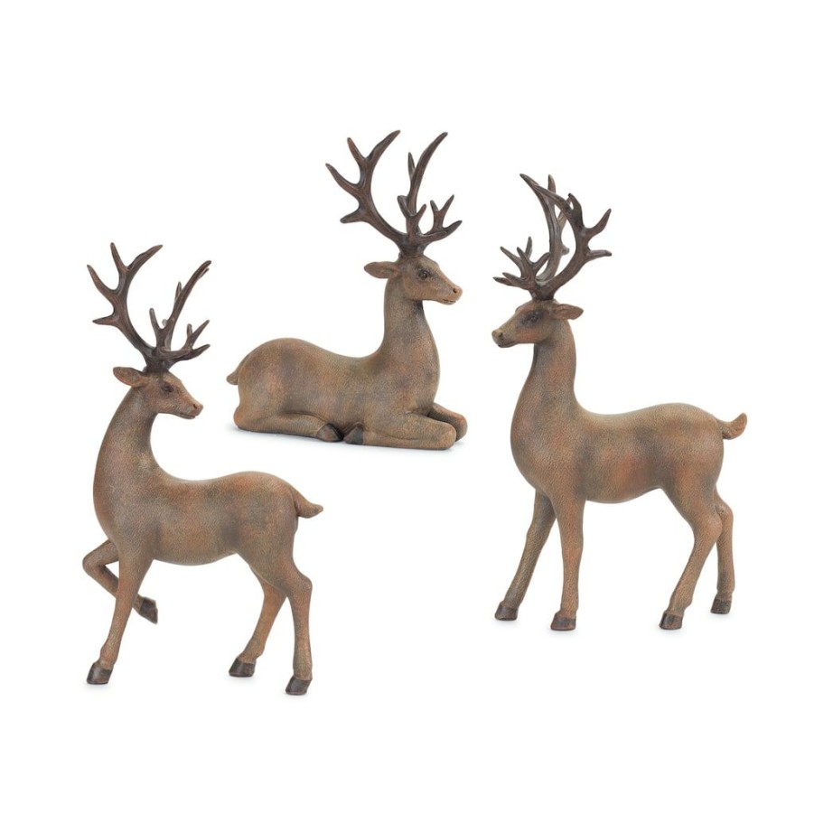 Holidays & Occasions * | Best Sale Natural Deer Figurine Set, 9 , 13 & 13 By Melrose