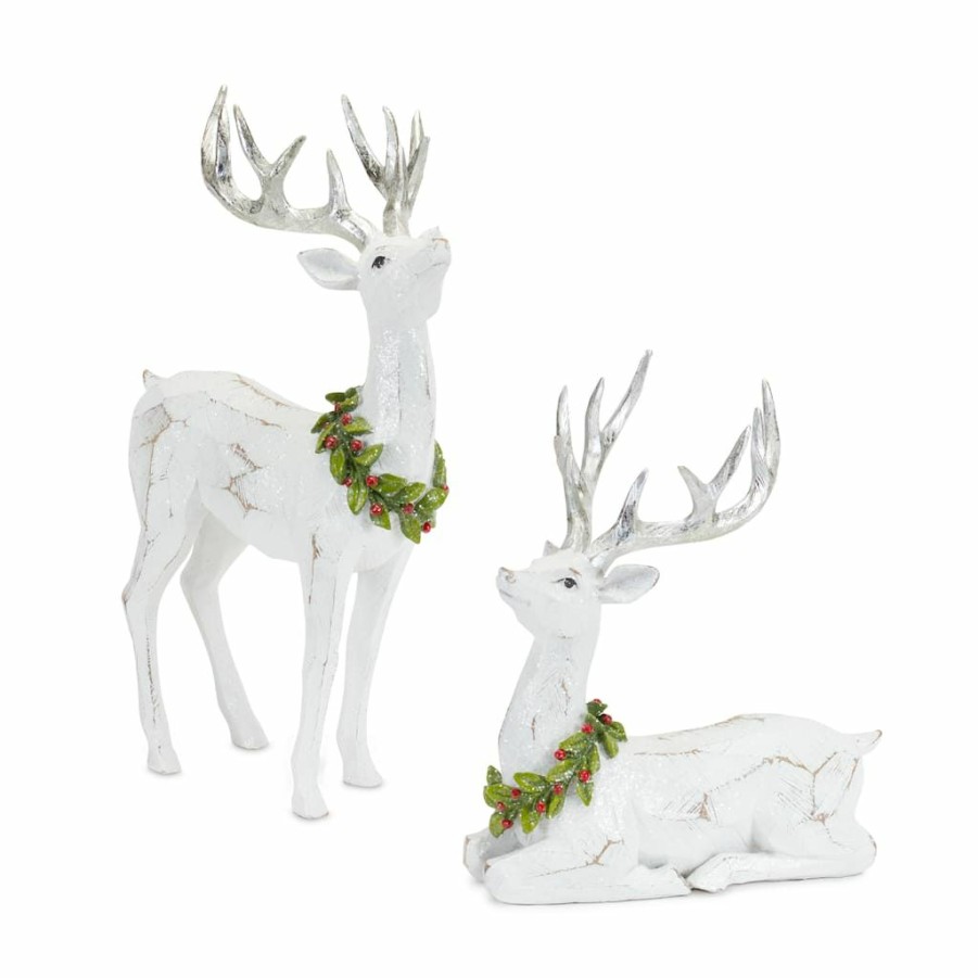 Holidays & Occasions * | Discount Faux Wood Deer Figurine Set, 11.5 & 15.75 By Melrose