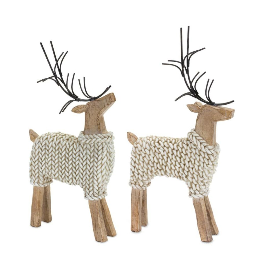 Holidays & Occasions * | Wholesale Deer With Sweater Figurine Set, 10.75 & 12 By Melrose