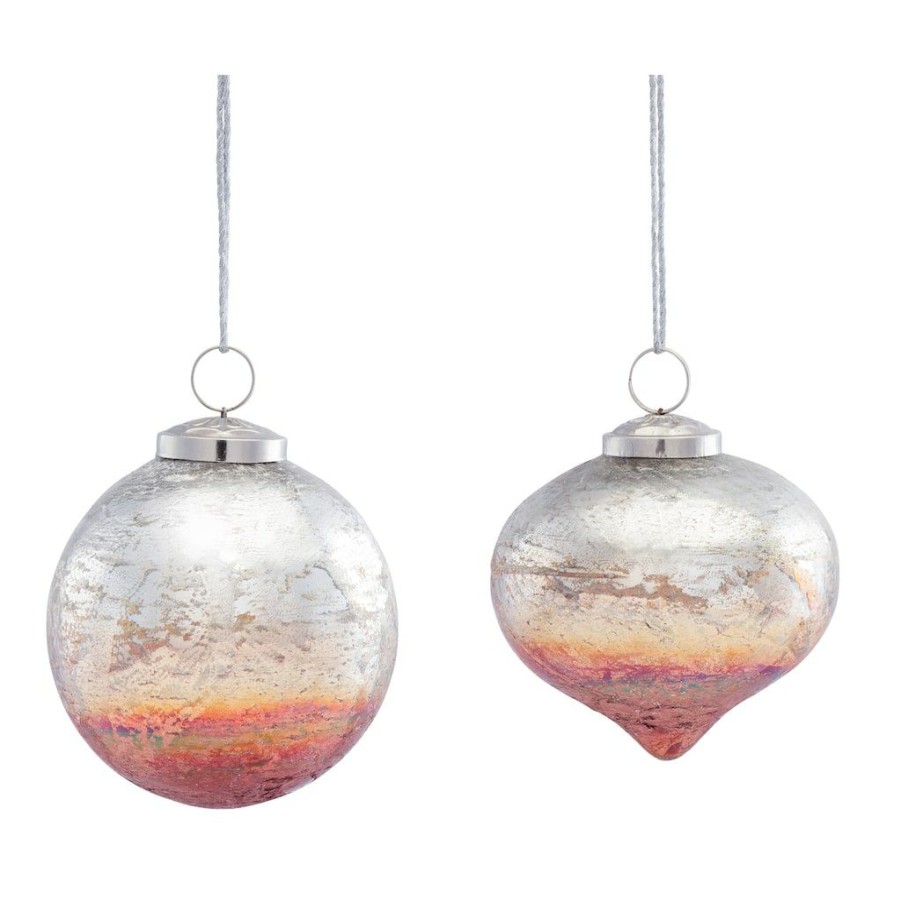 Holidays & Occasions * | Cheapest Red & Silver Glass Ornament Set, 4.5 & 5 By Melrose