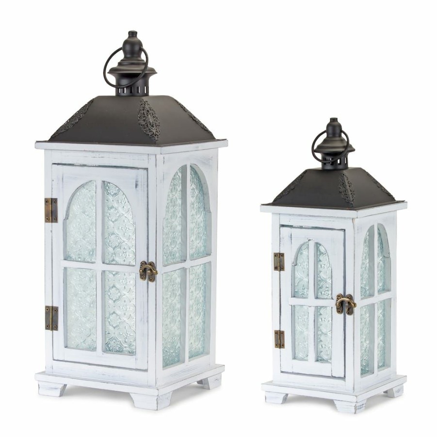 Holidays & Occasions * | Flash Sale White Wood & Metal Lantern Set, 14.5 & 19.25 By Melrose